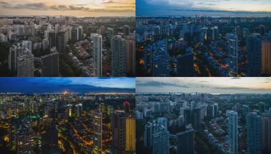 黄昏时分新加坡中部地区鸟瞰图高清在线视频素材下载