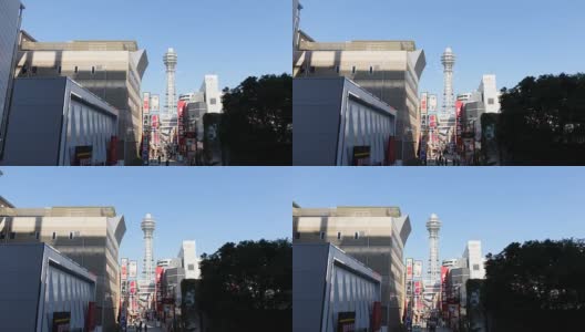 Tsutenkaku Tower Shinsekai District Shopping Street,Timelapse高清在线视频素材下载