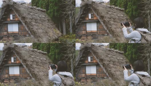 HD MS:在日本，一个女人用相机拍摄自然高清在线视频素材下载