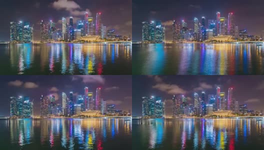 4K Time Lapse: View to Financial of Singapore Skyline at Night高清在线视频素材下载
