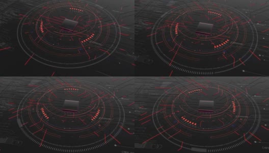 技术背景电路HUD.2D和3D生成。传送数据电脉冲。信息图表数字元素。红色的高清在线视频素材下载