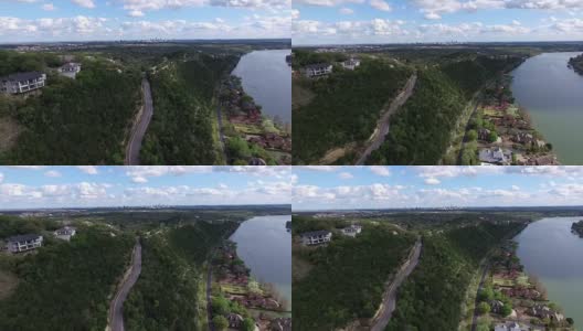 Mount Bonnell Aerial Fly Over Austin Texas High Angle Way Over Texas Hill Country高清在线视频素材下载