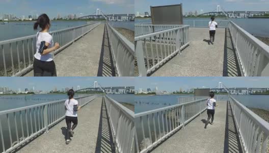 一位日本妇女在公园里完成了她的跑步高清在线视频素材下载
