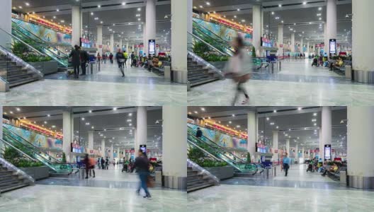 时光流逝:旅客在中国澳门机场出发大厅拥挤高清在线视频素材下载