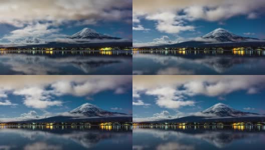 富士山夜间多云天空，时光流逝高清在线视频素材下载