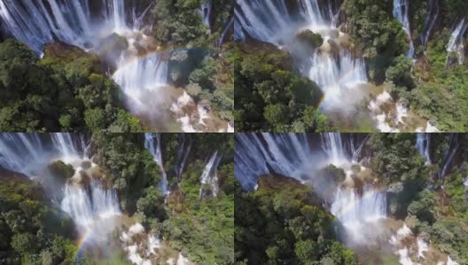 鸟瞰图热带瀑布与绿色的自然，Thi Lo Su瀑布，德省，泰国高清在线视频素材下载