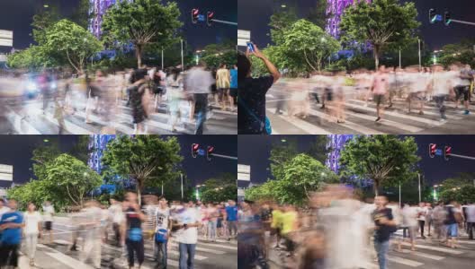 行人在广州市街道斑马线上行走，时间流逝。高清在线视频素材下载
