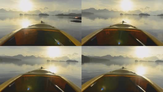 淘金:早上在chew Lan湖上划独木舟。高清在线视频素材下载