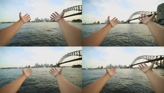 人的双臂伸向悉尼的地平线，澳大利亚高清在线视频素材下载