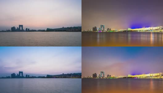 夕阳下的苏州城市景观和天际线。间隔拍摄高清在线视频素材下载