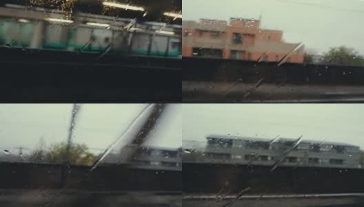 4K，子弹头列车窗外的雨景高清在线视频素材下载
