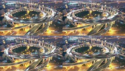 上海夜间立交桥上繁忙的交通，时光流逝高清在线视频素材下载
