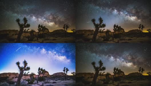 银河和星星在约书亚树沙漠-时间流逝高清在线视频素材下载