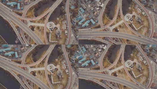 空中俯瞰城市大桥的镜头高清在线视频素材下载