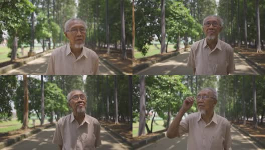 一个快乐的成熟男人在公园里独自漫步高清在线视频素材下载