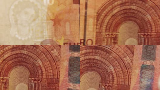 钞票上的水印，10欧元钞票在手中。高清在线视频素材下载