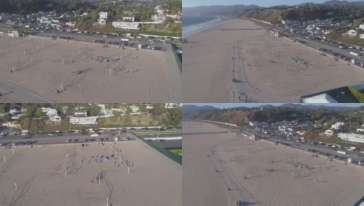空中圣塔莫尼卡沙滩排球场，洛杉矶高清在线视频素材下载