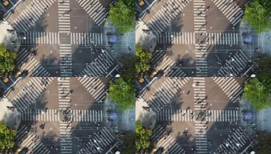 大城市人行横道的T/L无人机视角，我们身边的技术高清在线视频素材下载