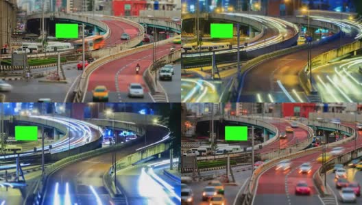 4K Timelapse Day to Night (4096x2160):泰国曼谷市中心高速公路交通的Timelapse高清在线视频素材下载