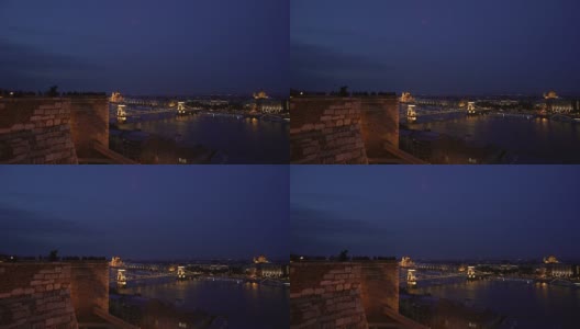 布达佩斯游客在夜间观赏布达天际线高清在线视频素材下载
