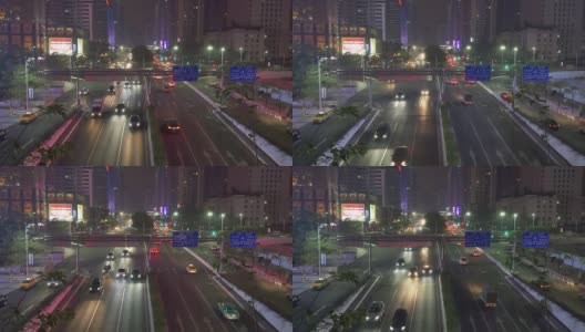 现代城市广州夜间交通繁忙，城市景观优美高清在线视频素材下载