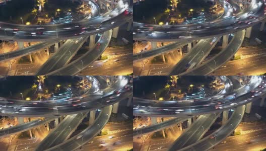 上海夜间立交桥上繁忙的交通，时光流逝高清在线视频素材下载
