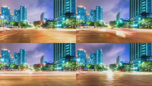 天际线，城市街道十字路口的交通和建筑在深圳晚上的时间间隔为4k高清在线视频素材下载