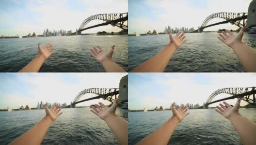 人的双臂伸向悉尼的地平线，澳大利亚高清在线视频素材下载