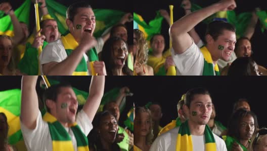 超级慢镜头，巴西体育迷欢呼(奥运会)高清在线视频素材下载