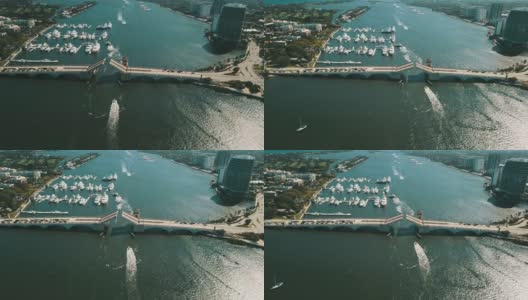 2022年2月中午，棕榈滩、佛罗里达大桥和入口水道的无人机镜头高清在线视频素材下载