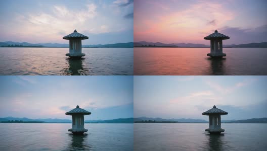 西湖风光与杭州日落，时光流逝高清在线视频素材下载