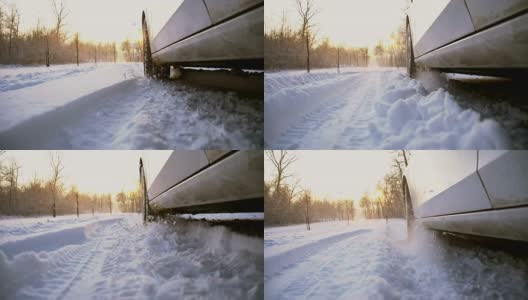 SLO MO汽车在雪地里的牵引力高清在线视频素材下载