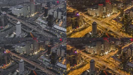 T/L WS HA PAN鸟瞰图美妙的城市景色和拥挤的交通，白天到晚上过渡/北京，中国高清在线视频素材下载
