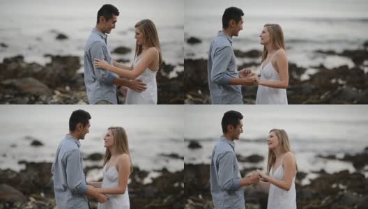 多民族浪漫情侣在海滩上聊天高清在线视频素材下载