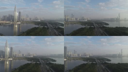 中国深圳，候鸟在海上和风景上空飞行的航拍镜头高清在线视频素材下载
