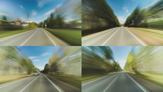 开阔道路上的高速汽车超速汽车在乡村道路上行驶穿过小郊区高清在线视频素材下载