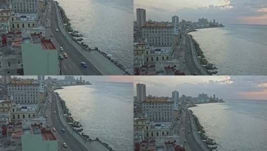 古巴哈瓦那Malecon的航拍画面高清在线视频素材下载