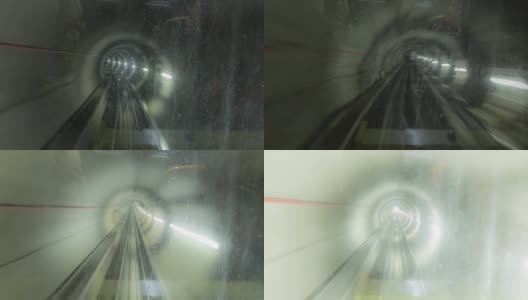 地铁隧道的时间间隔由第一节车厢的挡风玻璃玻璃制成高清在线视频素材下载