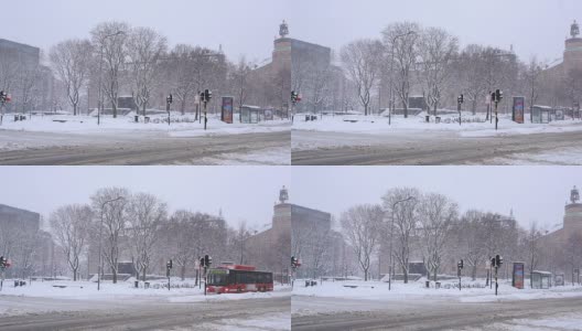 斯德哥尔摩的城市景观与沉重的冬季雪瑞典高清在线视频素材下载