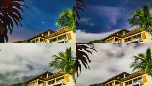 房子上空的星星，时间流逝了4K高清在线视频素材下载