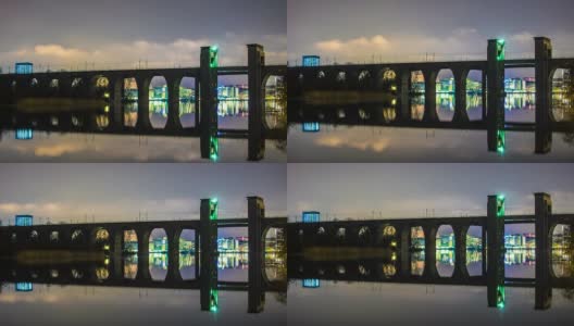 高清时间流逝:铁路桥反射高清在线视频素材下载