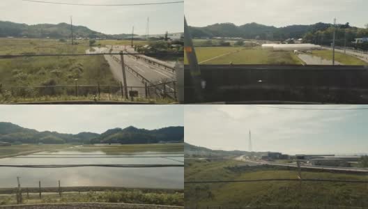 从子弹头列车窗口看日本乡村高清在线视频素材下载
