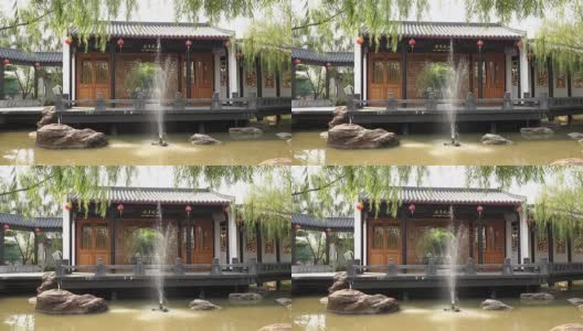 中式园林的喷泉高清在线视频素材下载