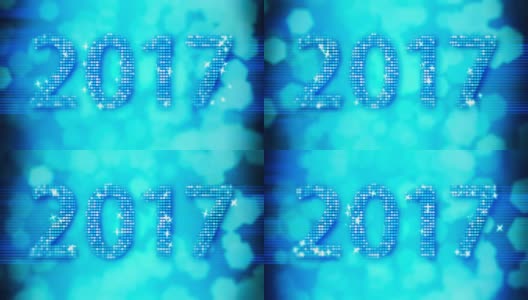 抽象蓝色2017年新年可循环背景与散景高清在线视频素材下载