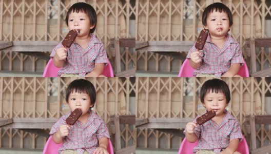 小男孩在吃冰淇淋高清在线视频素材下载