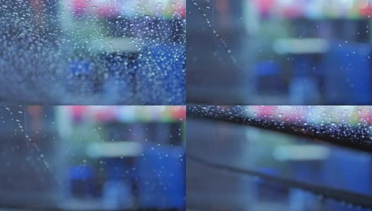 蓝色镜面背景雨点在雨天，4k(超高清)高清在线视频素材下载