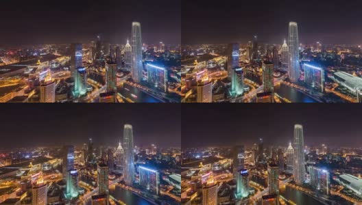 T/L WS HA PAN天津天际线夜间鸟瞰图/天津，中国高清在线视频素材下载