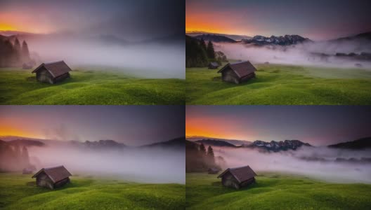 时间流逝:神秘的雾在巴伐利亚阿尔卑斯山在德国高清在线视频素材下载