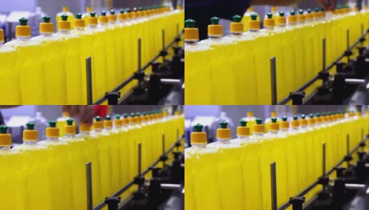 液体洗涤剂瓶-传送带高清在线视频素材下载
