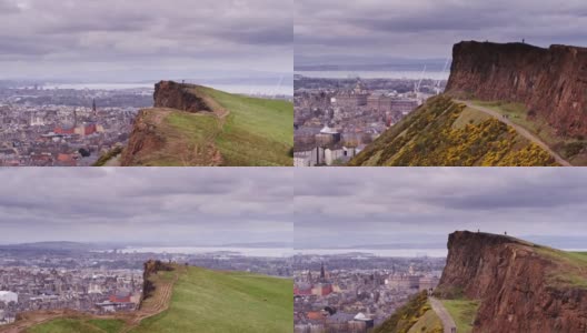 鸟瞰索尔兹伯里峭壁和爱丁堡高清在线视频素材下载